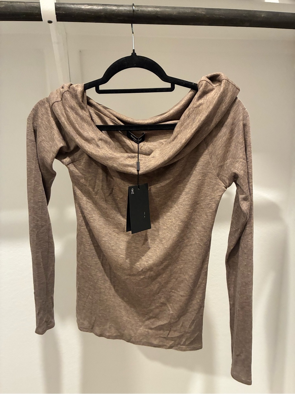 Massimo Dutti Off-Shoulder Cowl Neck Sweater in Taupe